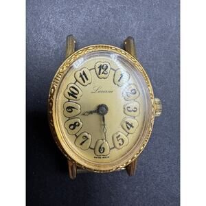 Vtg LUCERNE Gold Tone Oval Swiss Made Art Deco Mechanical Face Dial Parts/Repair